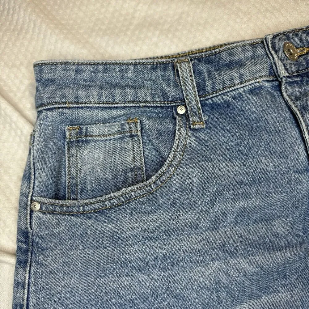 SANCTUARY Light Blue High Rise Front Slit Midi Denim Jean Skirt Raw Hem Size 28